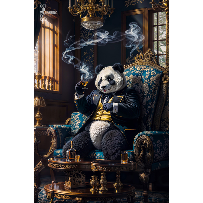 Animal Portraits in Clothes Panda in smoking room. Designer art by Gotthewanderingeye.